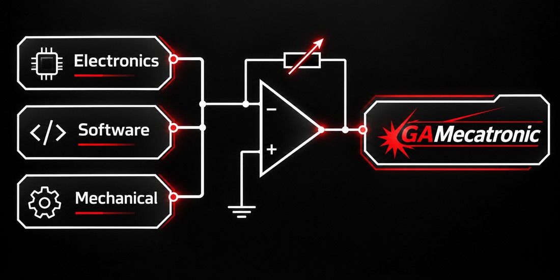 Schema: elettronica, software e meccanica confluiscono in GAMecatronic
